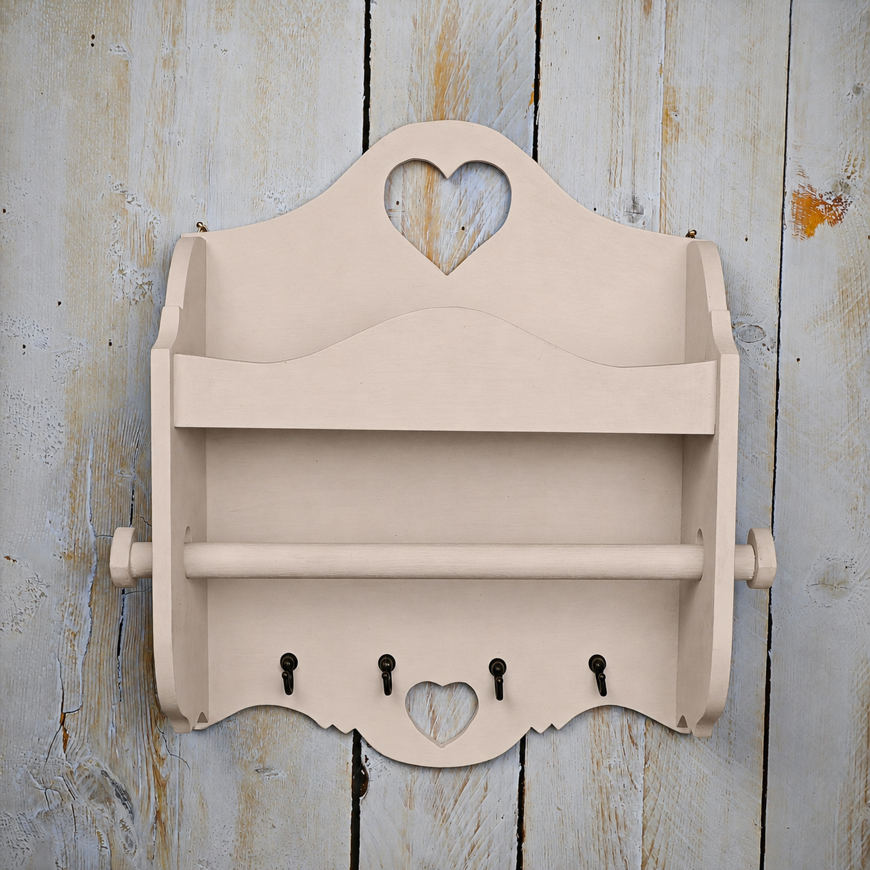 Portarotolo e portaspezie artigianale Domeahome con ganci colore Cashmere - vista frontale