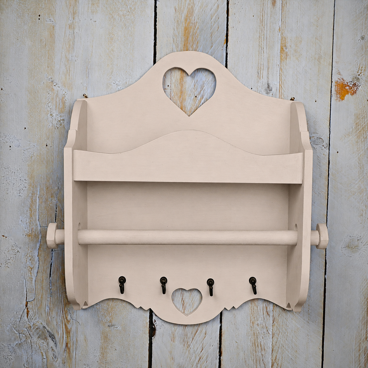Portarotolo e portaspezie artigianale Domeahome con ganci colore Cashmere - vista frontale