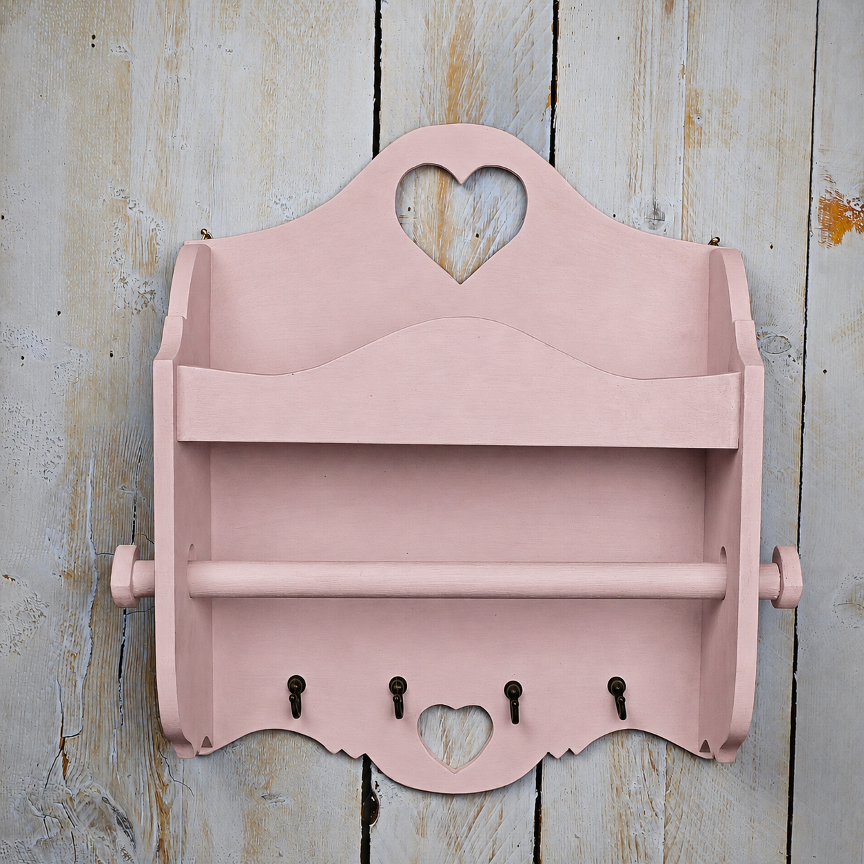 Portarotolo e portaspezie artigianale Domeahome con ganci colore Rosa Antico - vista frontale