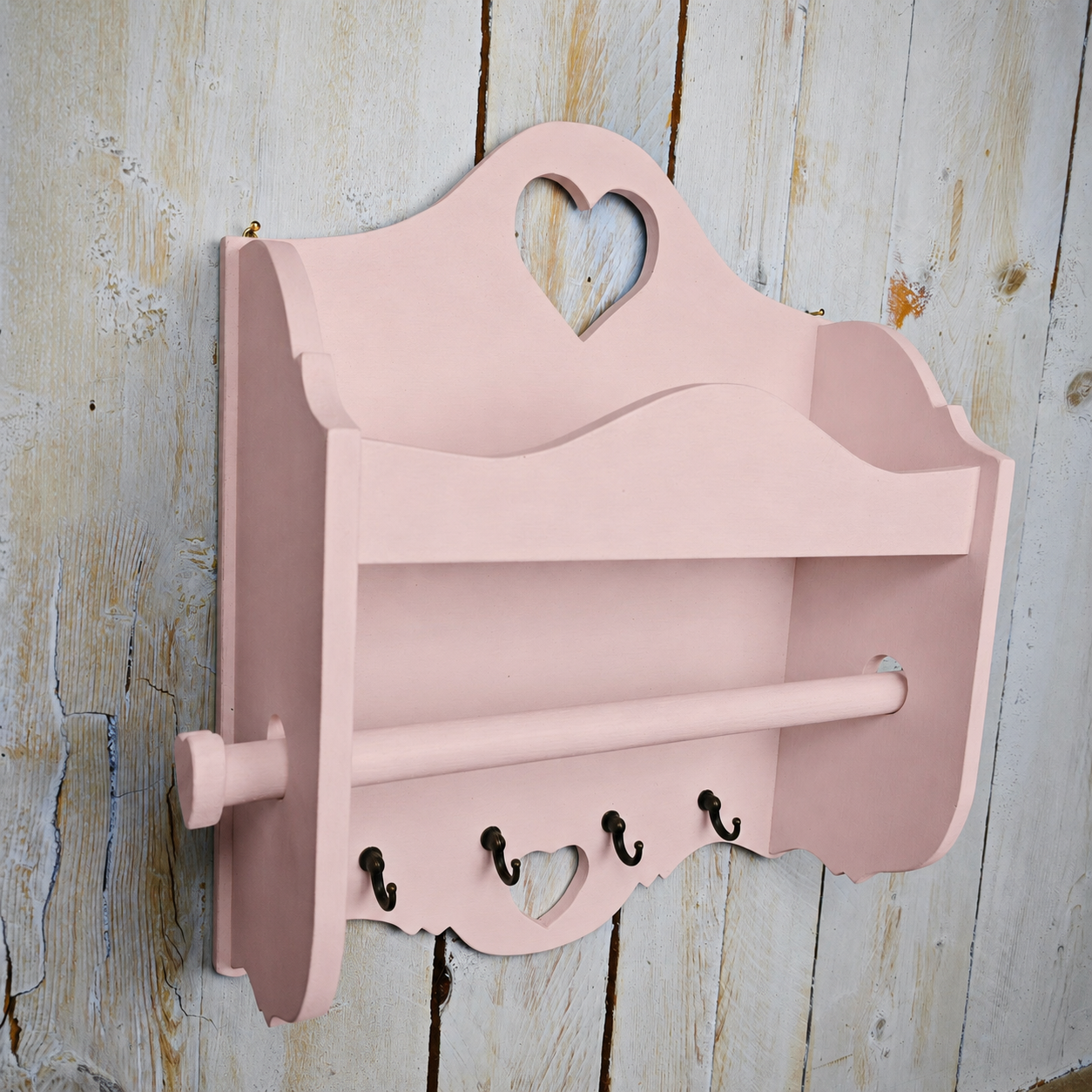 Portarotolo e portaspezie artigianale Domeahome con ganci colore Rosa Antico - vista a tre quarti
