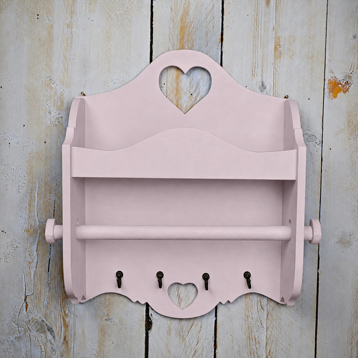 Portarotolo e portaspezie artigianale Domeahome con ganci colore Rosa Confetto - vista frontale