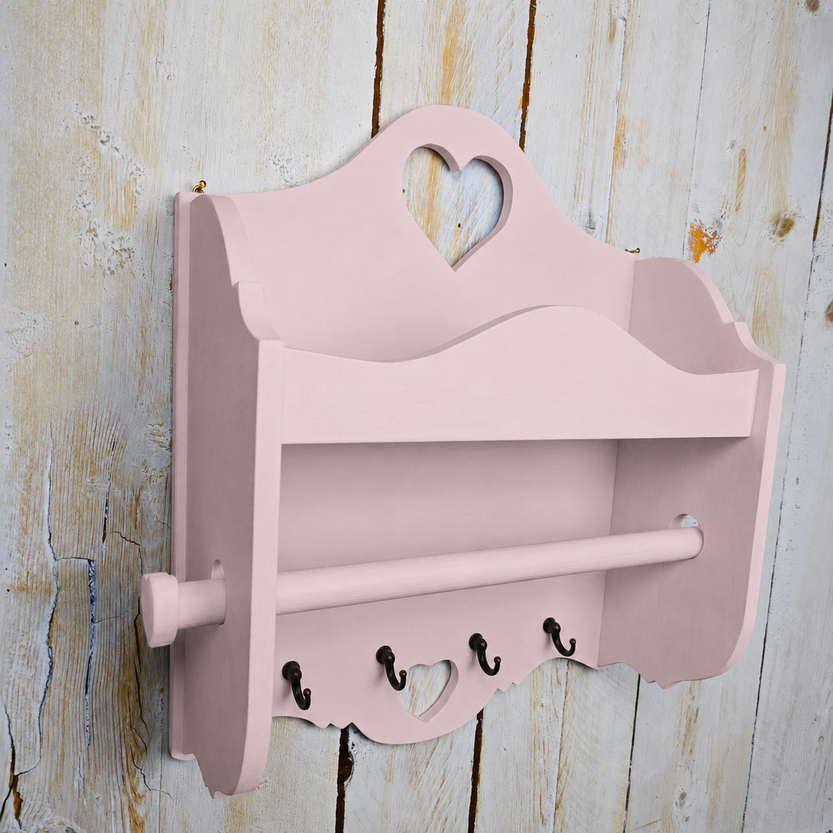 Portarotolo e portaspezie artigianale Domeahome con ganci colore Rosa Confetto - vista a tre quarti