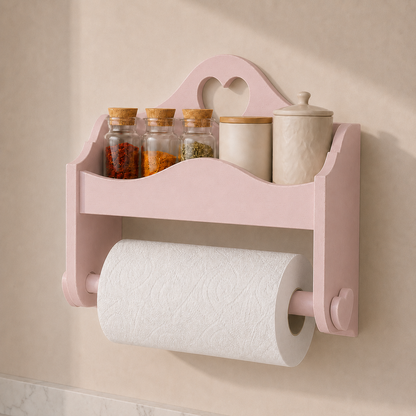 Portarotolo e portaspezie artigianale Domeahome senza ganci colore Rosa Antico con pomello a cuore