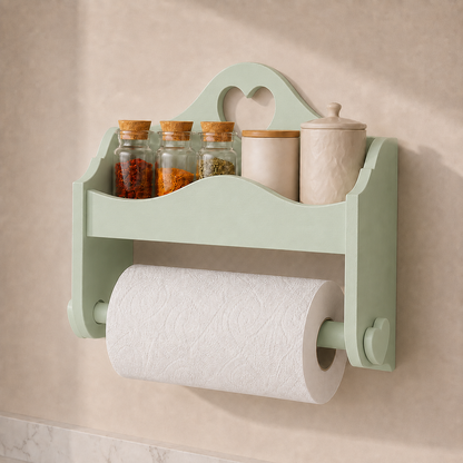 Portarotolo e portaspezie artigianale Domeahome senza ganci colore Verde Vintage con pomello a cuore