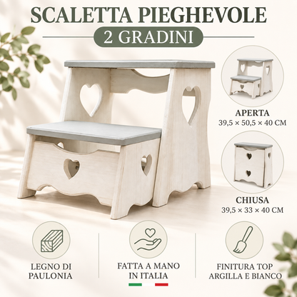 Infografica scaletta pieghevole Domeahome top argilla e bianco