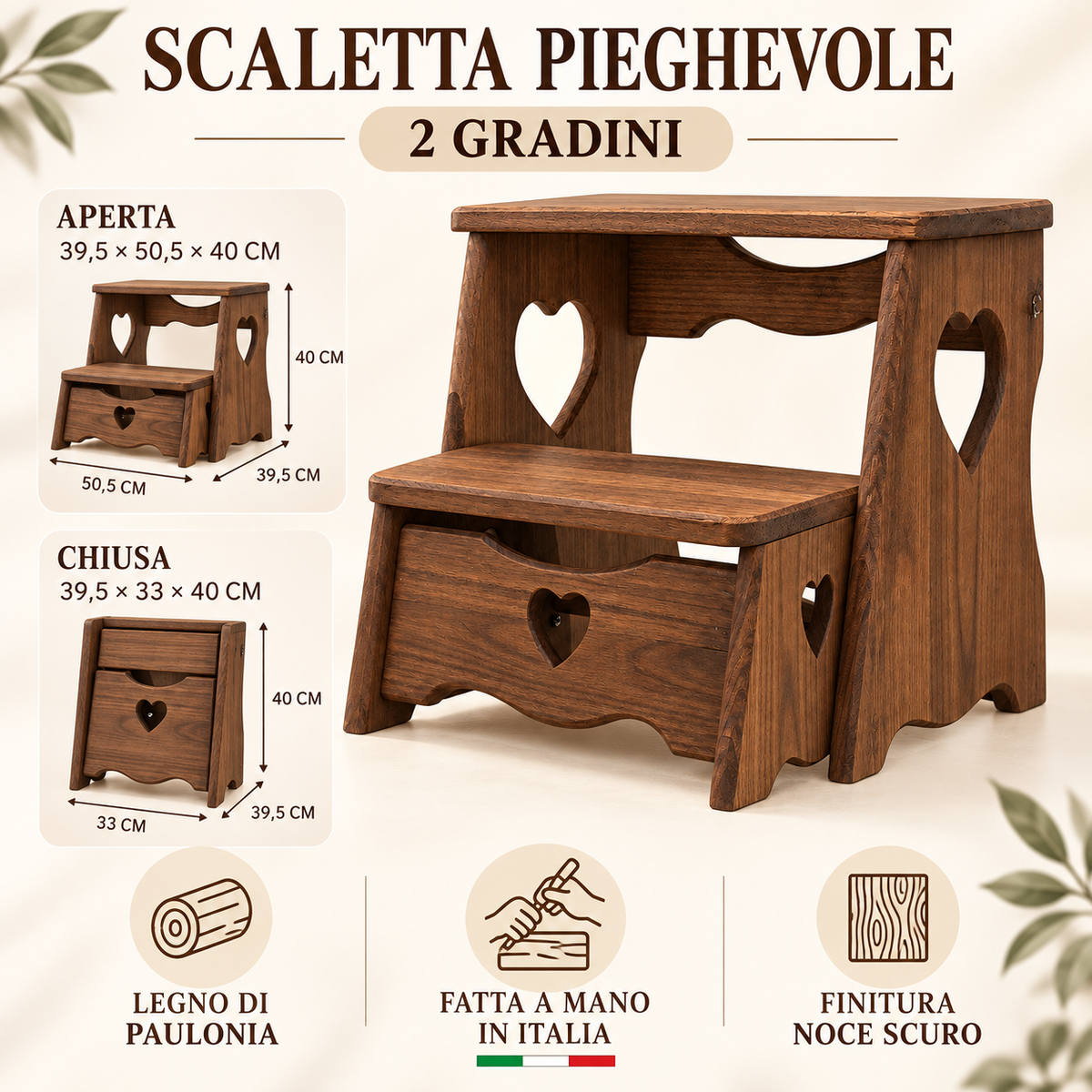Infografica scaletta pieghevole Domeahome noce scuro