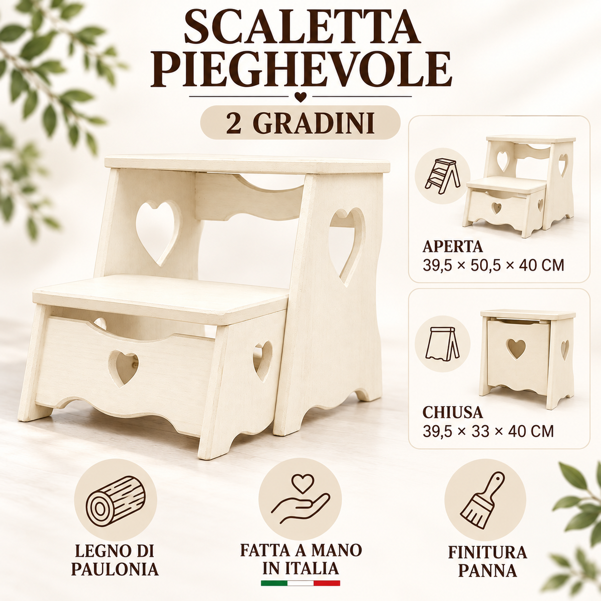 Infografica scaletta pieghevole Domeahome panna