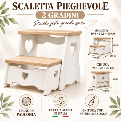 Infografica scaletta pieghevole Domeahome top naturale e bianco