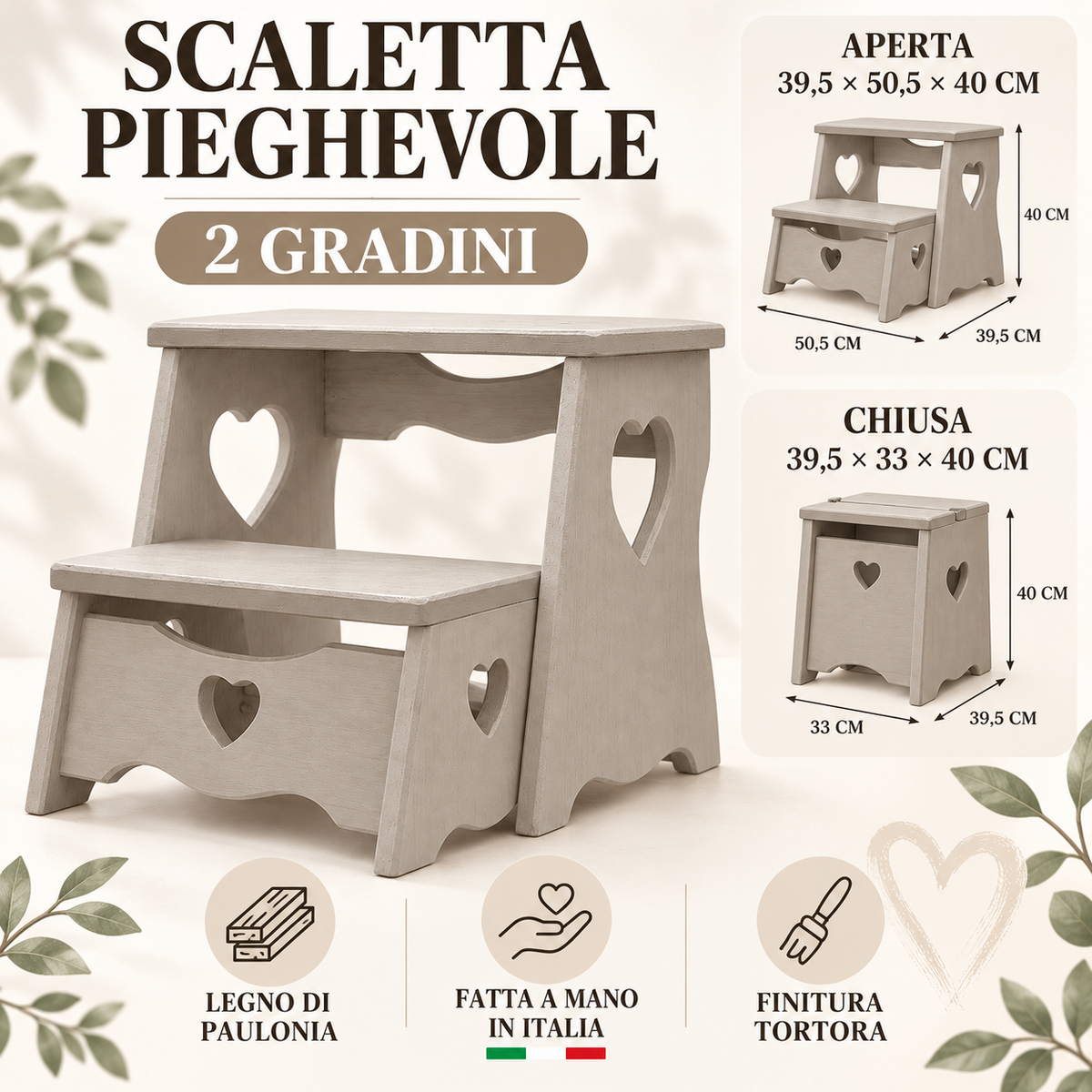 Infografica scaletta pieghevole Domeahome tortora