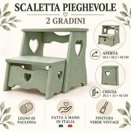 Infografica scaletta pieghevole Domeahome verde vintage
