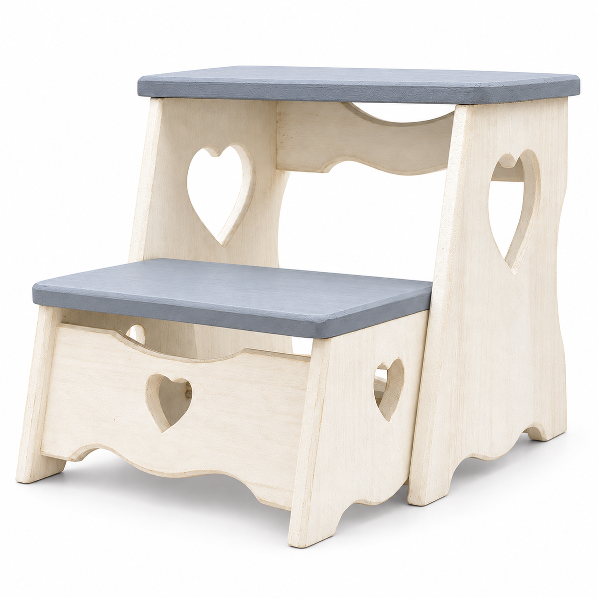 Scaletta pieghevole Domeahome grigio azzurro e bianco antico su sfondo bianco