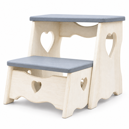 Scaletta pieghevole Domeahome grigio azzurro e bianco antico su sfondo bianco