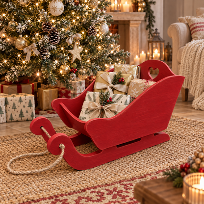Slitta porta regali di Babbo Natale rossa ambientata