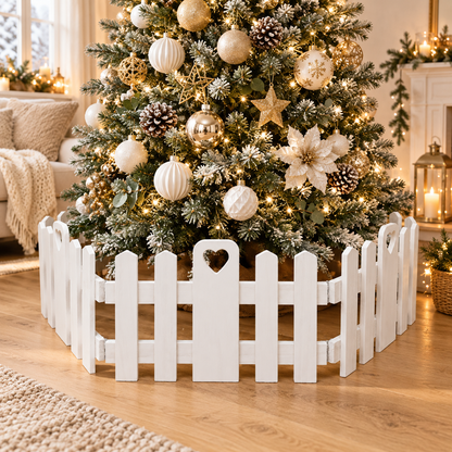 Staccionata bianca in legno per albero di Natale, set da 3 pannelli in ambientazione