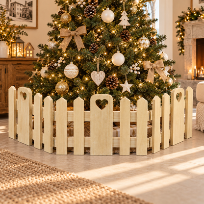 Staccionata in legno naturale per albero di Natale, set da 3 pannelli in ambientazione