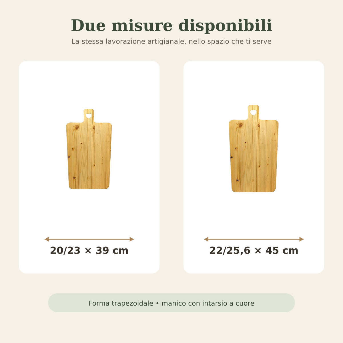 Misure disponibili del tagliere trapezio artigianale Domeahome
