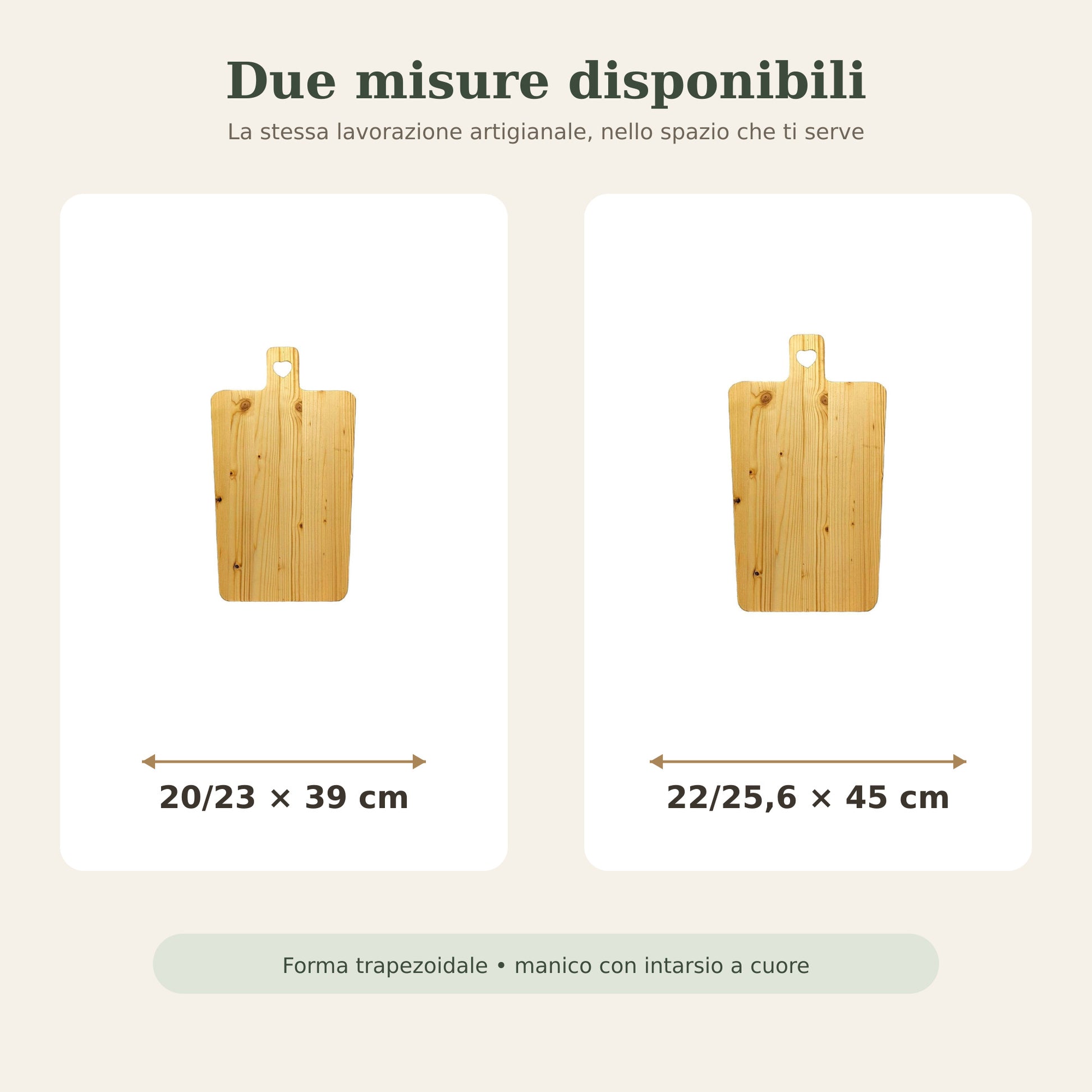 Misure disponibili del tagliere trapezio artigianale Domeahome