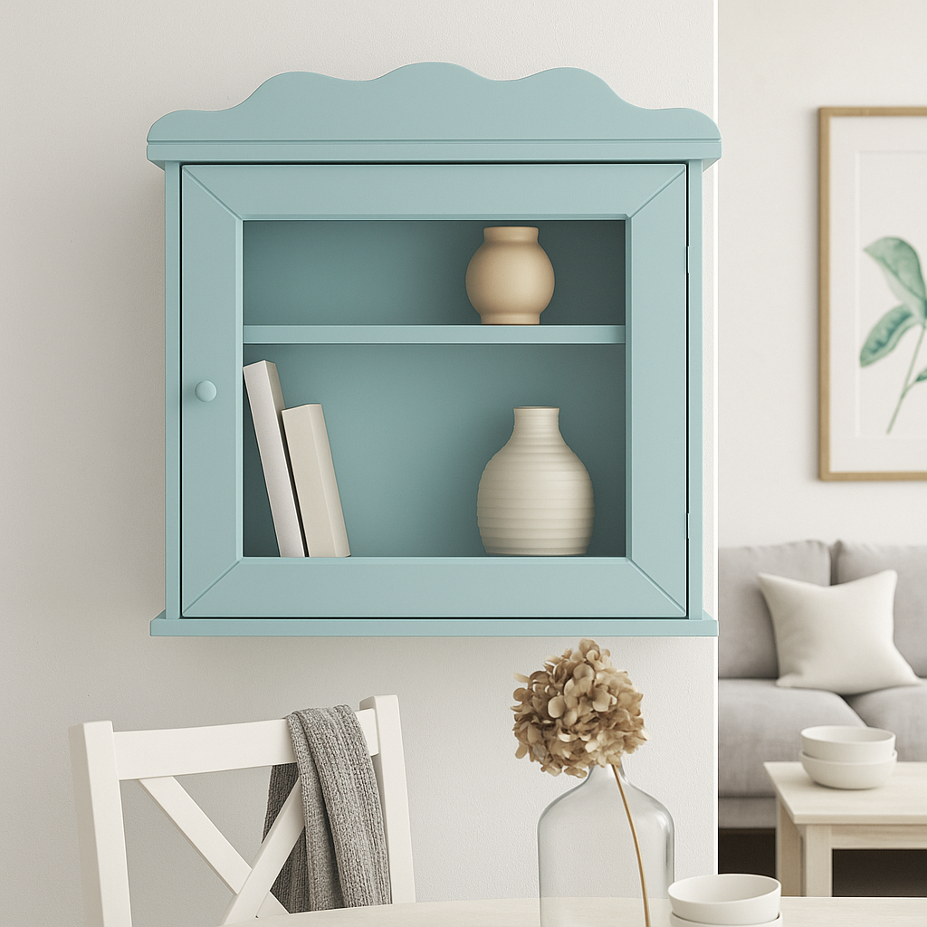Armadietto vetrina da parete con ante e ripiano