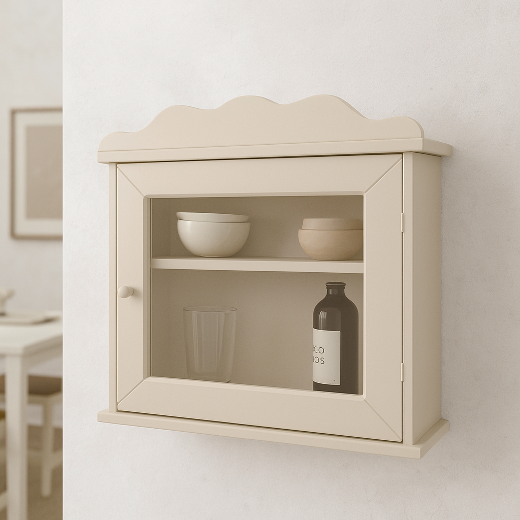 Armadietto vetrina da parete con ante e ripiano