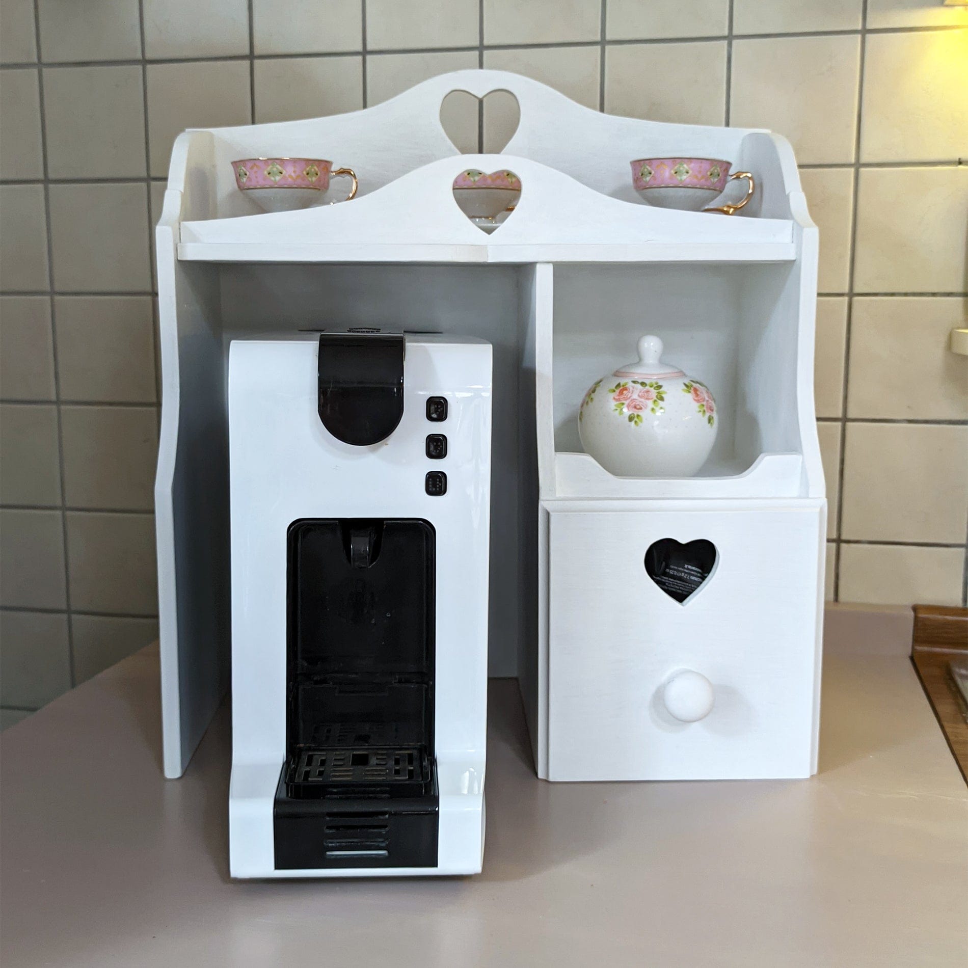 Mobiletto per macchina caffè Bianco Mobiletto per Macchina caffè con porta cialde e porta tazzine